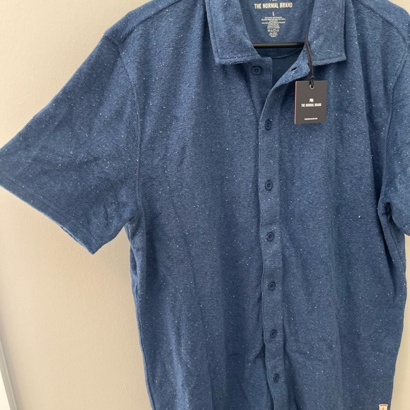 The Normal Brand Terry Towel Button Down in Navy, Size L - Picture 3 of 6